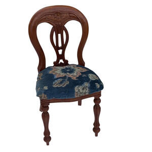 Vintage Victorian Style Balloon Back Mahogany Doll Parlor Chair 18" Blue Floral